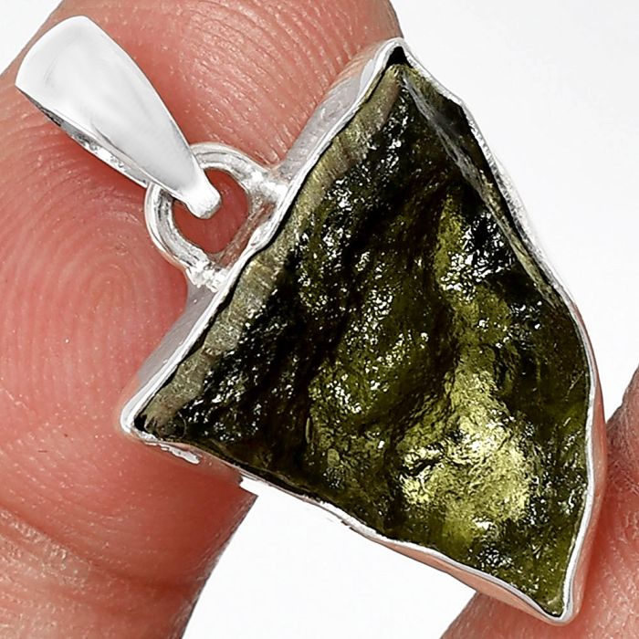 Genuine Czech Moldavite Rough Pendant SDP152096 P-1001, 16x20 mm