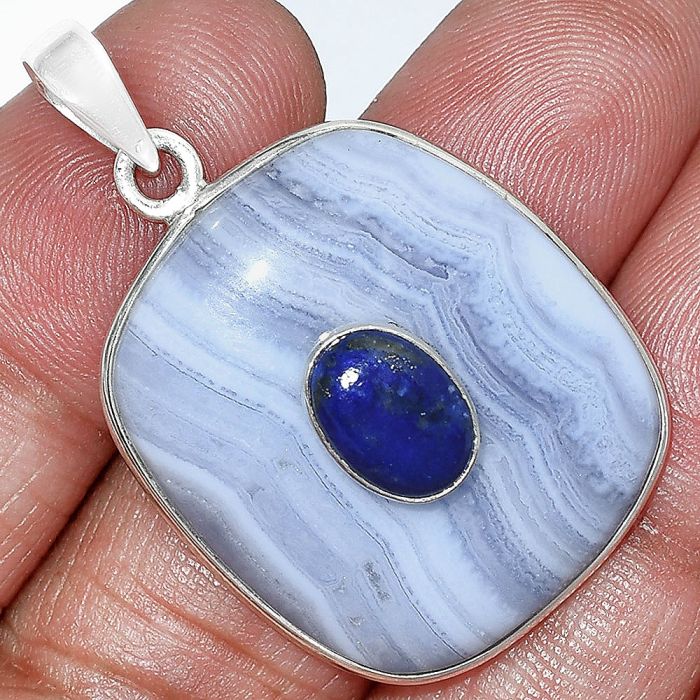 Blue Lace Agate and Lapis Lazuli Pendant SDP152188 P-1323, 25x28 mm