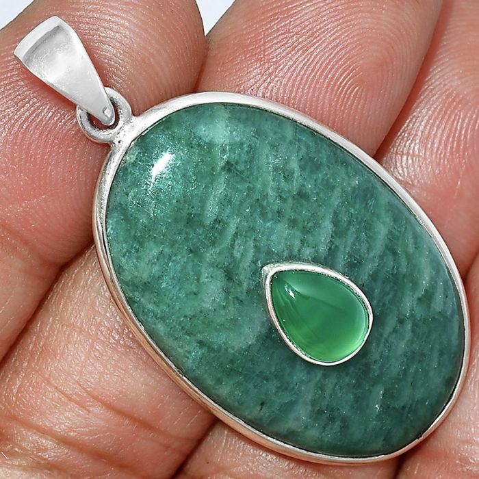 Russian Amazonite and Green Onyx Pendant SDP152207 P-1323, 22x35 mm