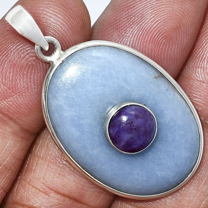 Angelite and Lavender Jade Pendant SDP152215 P-1323, 21x30 mm