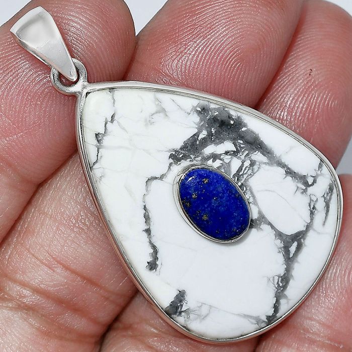 White Howlite and Lapis Lazuli Pendant SDP152216 P-1323, 27x38 mm