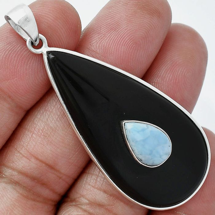 Black Onyx and Larimar (Dominican Republic) Pendant SDP152219 P-1323, 22x44 mm