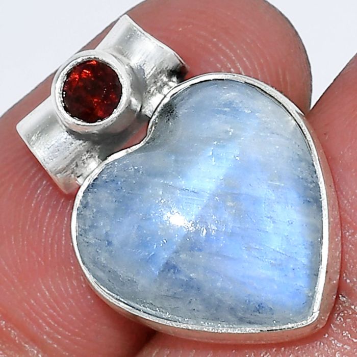 Rainbow Moonstone and Garnet Pendant SDP152301 P-1300, 15x15 mm