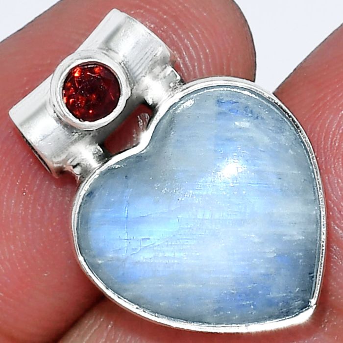 Rainbow Moonstone and Garnet Pendant SDP152302 P-1300, 15x15 mm