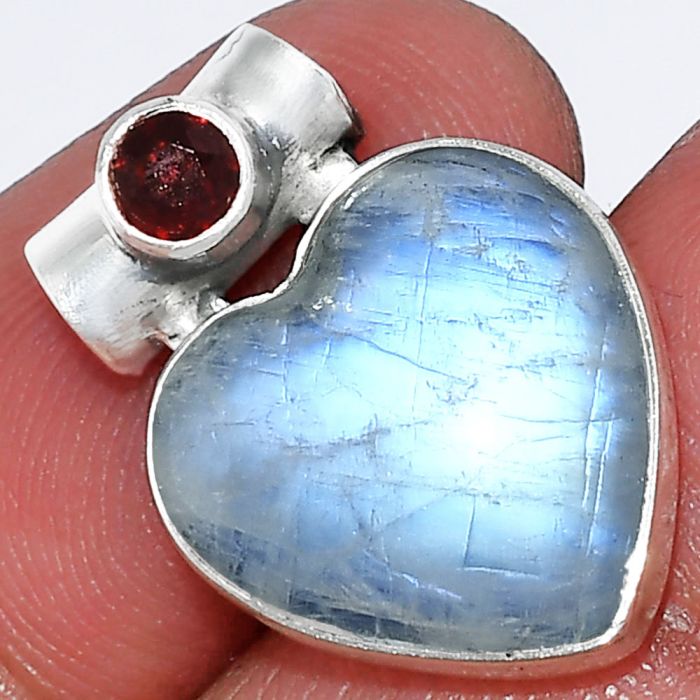 Rainbow Moonstone and Garnet Pendant SDP152303 P-1300, 15x15 mm