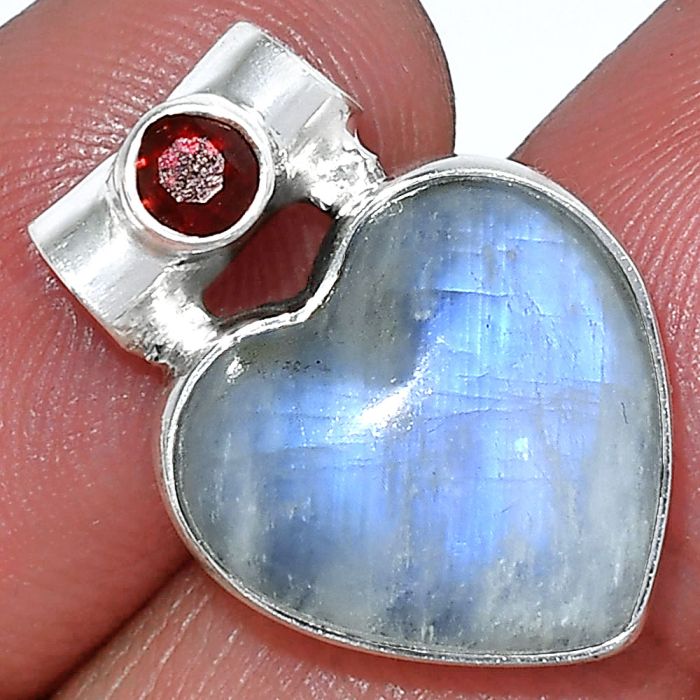 Rainbow Moonstone and Garnet Pendant SDP152305 P-1300, 15x15 mm