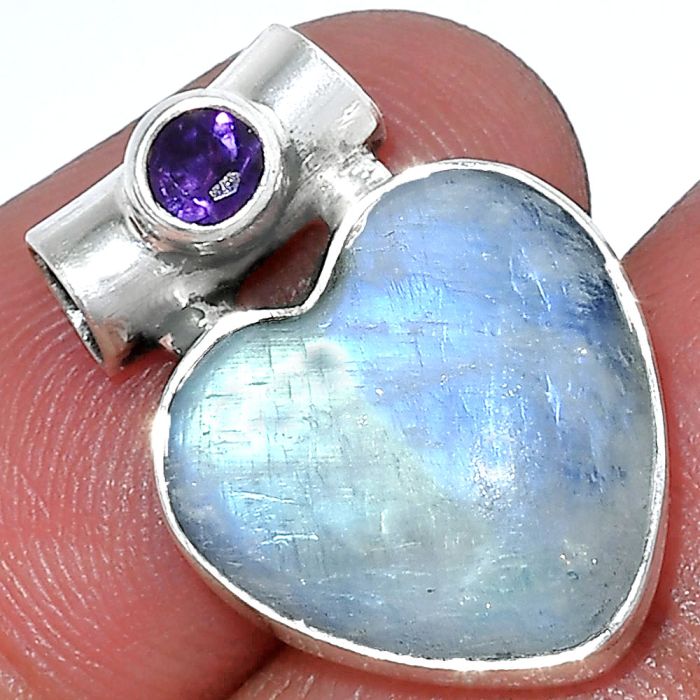 Rainbow Moonstone and Amethyst Pendant SDP152306 P-1300, 15x15 mm