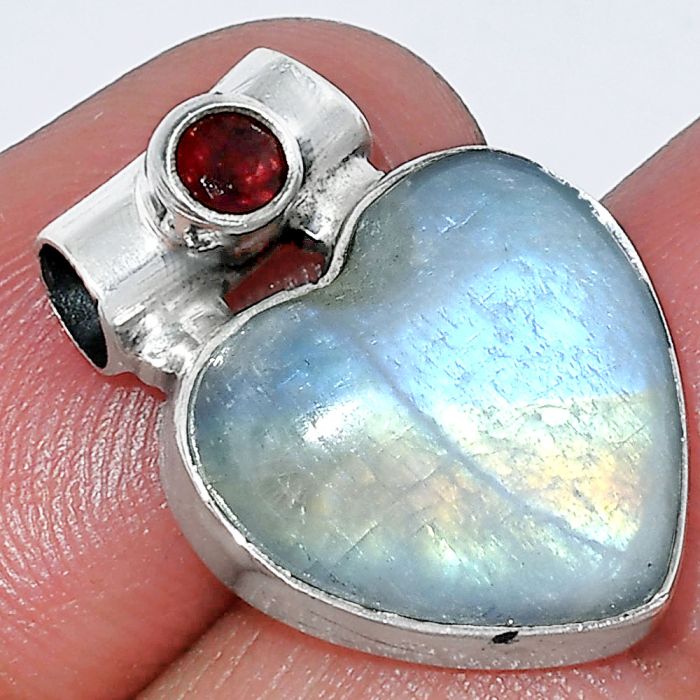 Rainbow Moonstone and Garnet Pendant SDP152310 P-1300, 15x15 mm