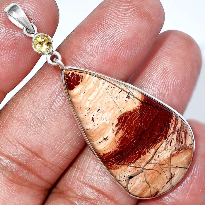 Snake Skin Jasper and Citrine Pendant SDP152313 P-1098, 21x38 mm