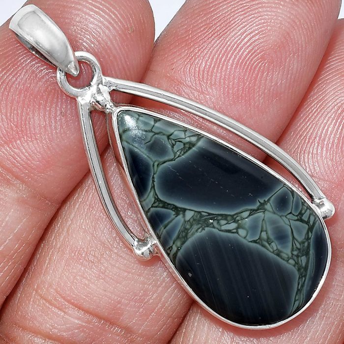 Spider Web Obsidian Pendant SDP152342 P-1566, 15x28 mm