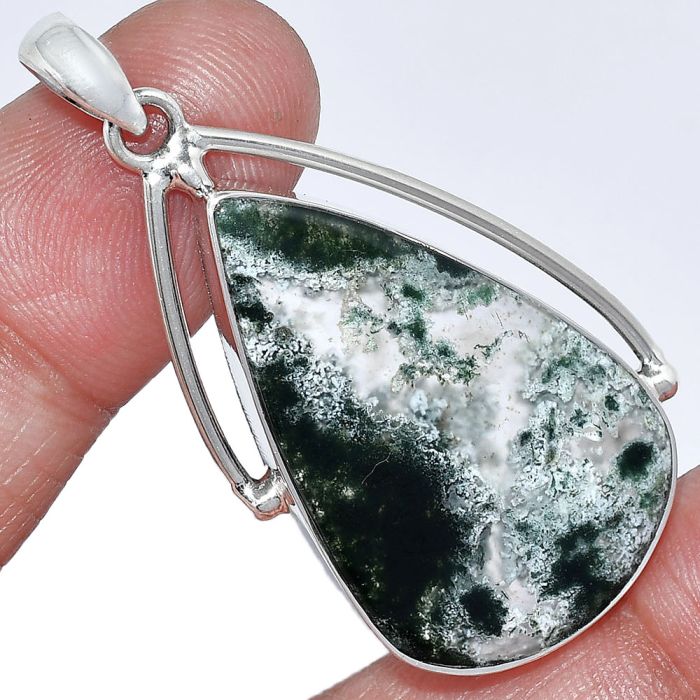 Green Moss Agate Pendant SDP152351 P-1566, 21x35 mm