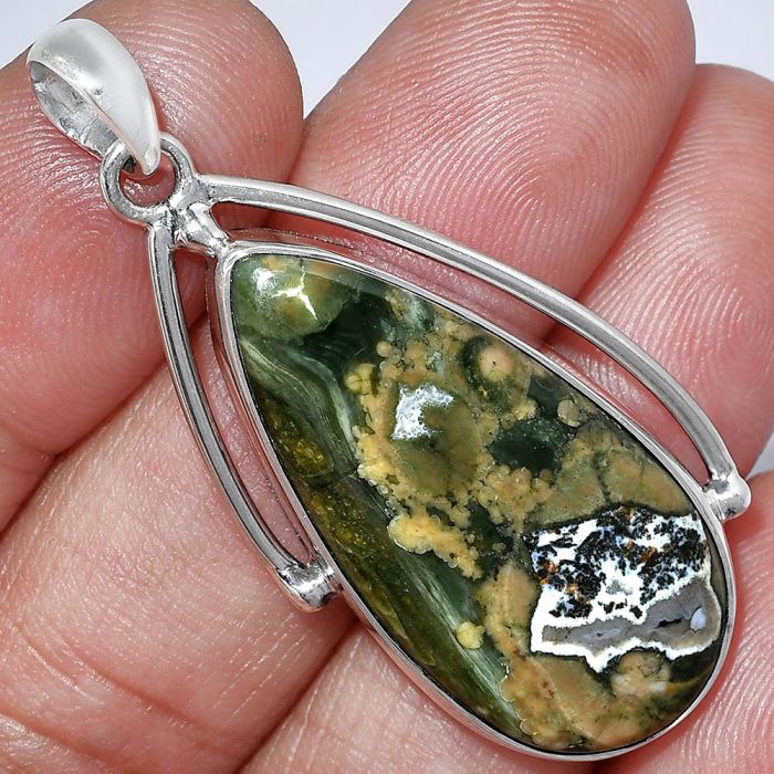 Rhyolite - Rainforest Jasper Pendant SDP152365 P-1566, 17x33 mm