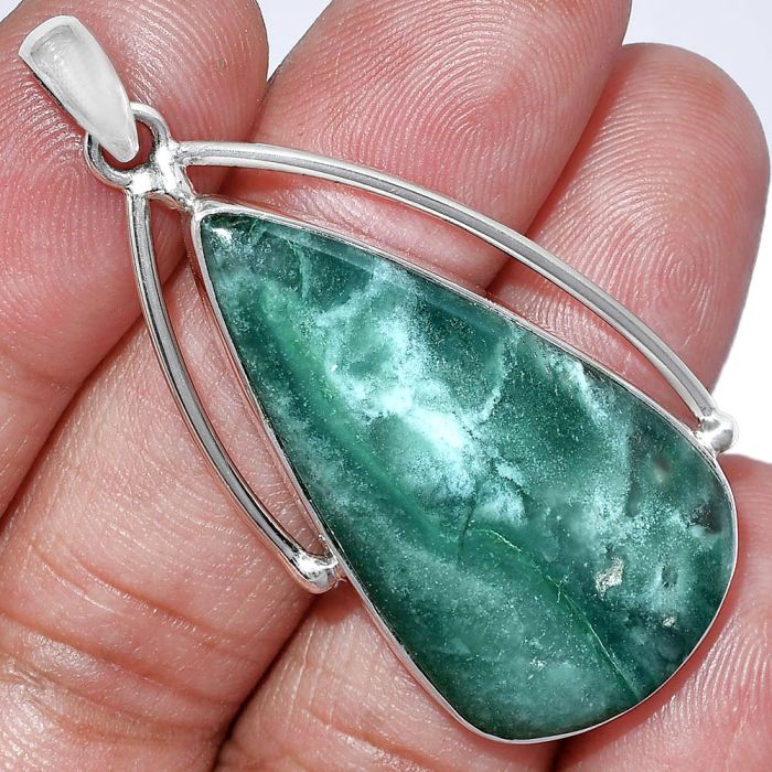 Green Lace Agate Pendant SDP152367 P-1566, 20x38 mm