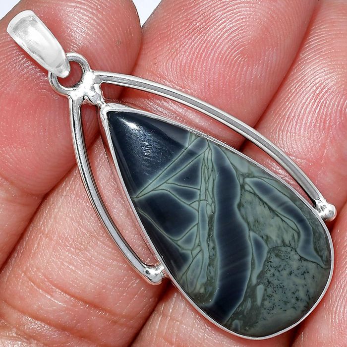 Spider Web Obsidian Pendant SDP152376 P-1566, 16x31 mm