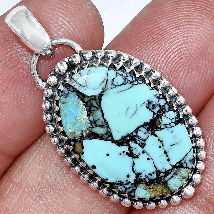 Lucky Charm Tibetan Turquoise Pendant SDP152440 P-1312, 15x22 mm