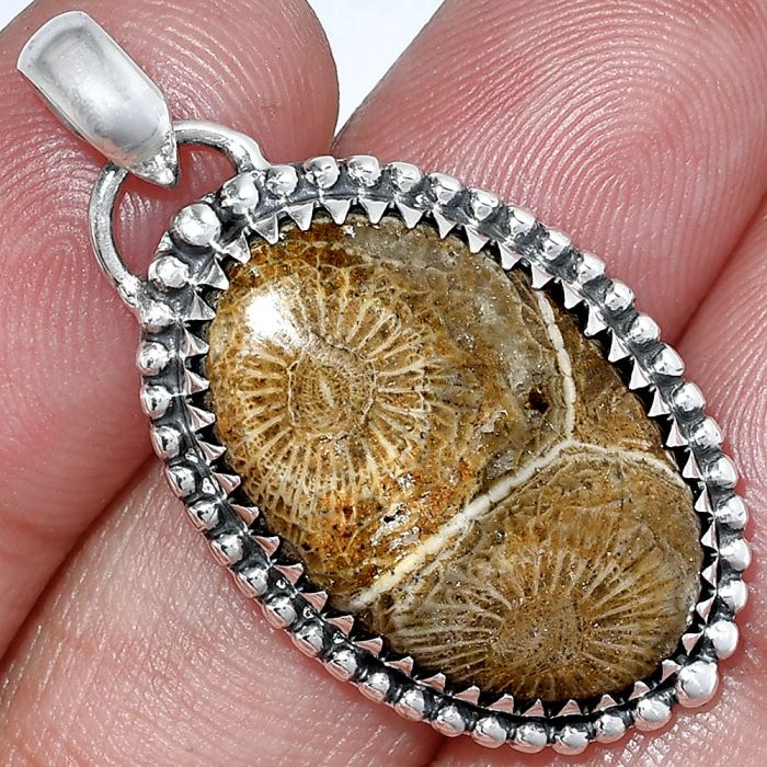 Flower Fossil Coral Pendant SDP152442 P-1312, 16x24 mm