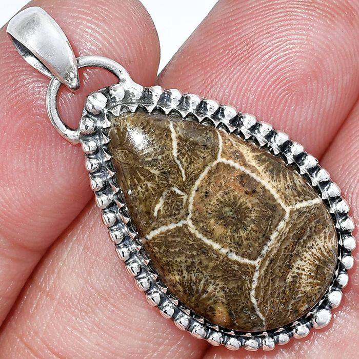 Flower Fossil Coral Pendant SDP152446 P-1312, 16x25 mm