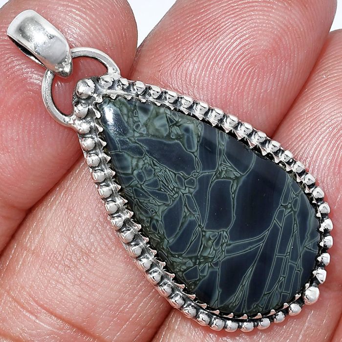 Spider Web Obsidian Pendant SDP152458 P-1312, 16x28 mm