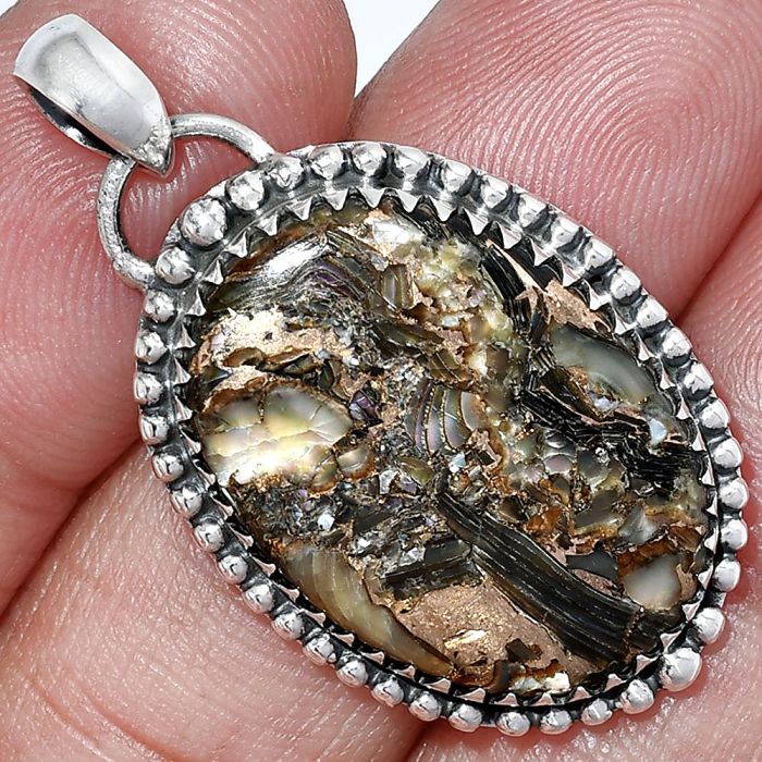 Copper Abalone Shell Pendant SDP152462 P-1312, 17x24 mm