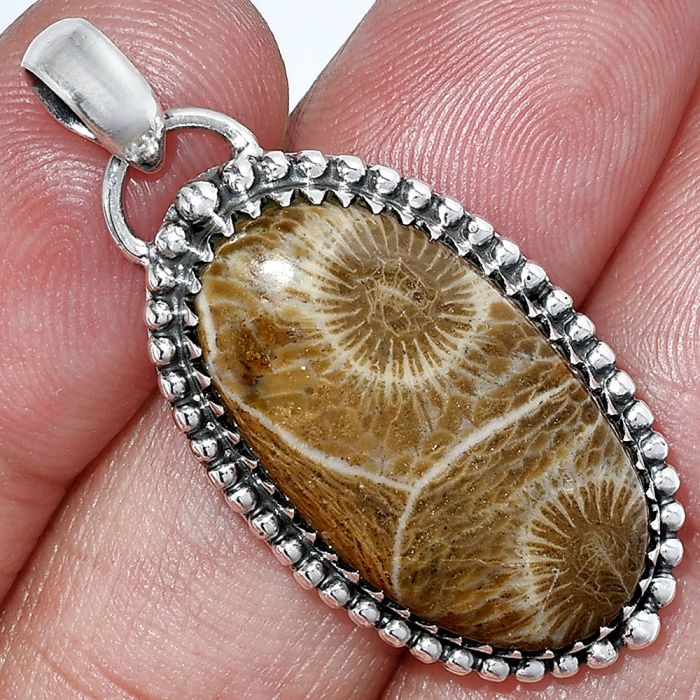 Flower Fossil Coral Pendant SDP152469 P-1312, 15x26 mm