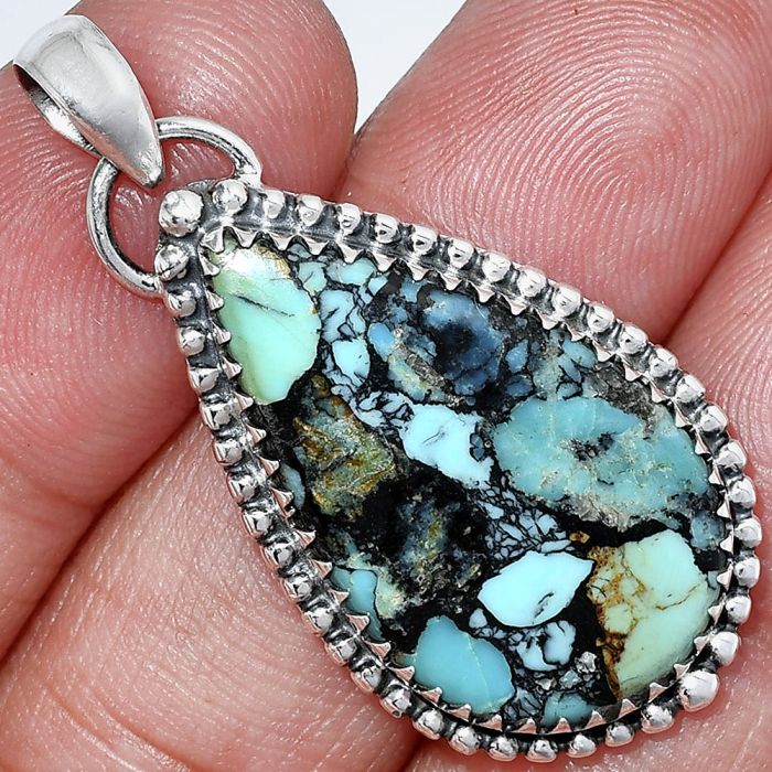 Lucky Charm Tibetan Turquoise Pendant SDP152479 P-1312, 16x26 mm