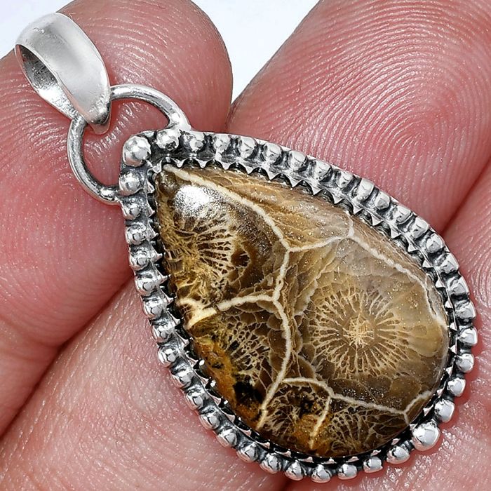 Flower Fossil Coral Pendant SDP152486 P-1312, 16x24 mm