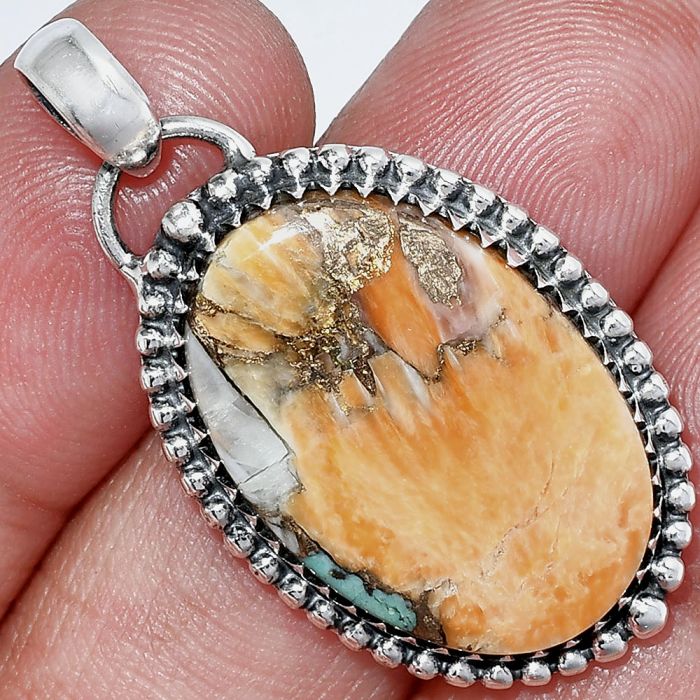 Spiny Oyster Turquoise Pendant SDP152497 P-1312, 17x24 mm