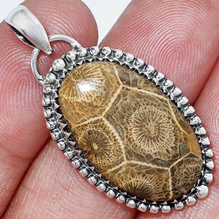 Flower Fossil Coral Pendant SDP152498 P-1312, 15x25 mm