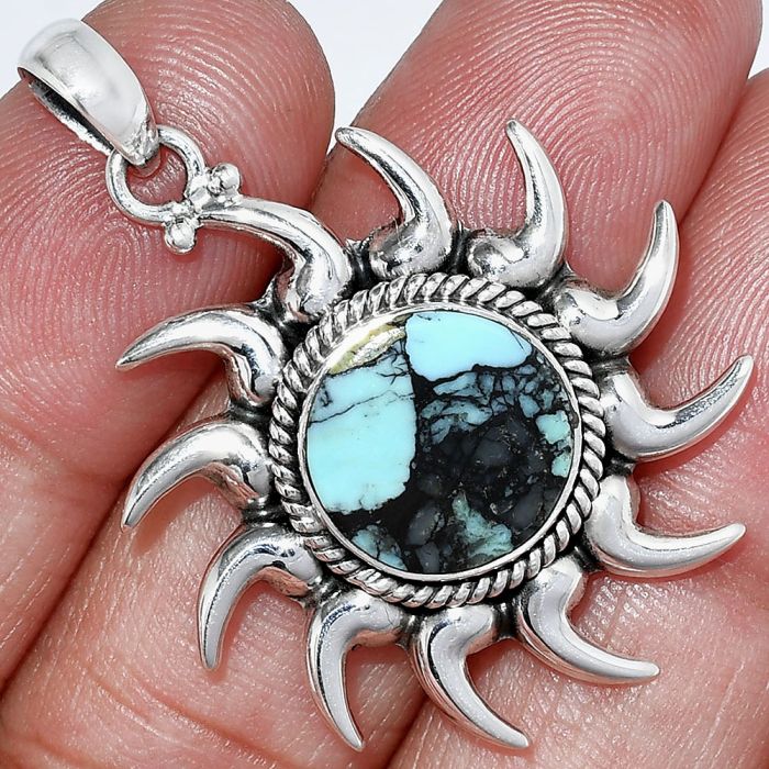 Sun - Lucky Charm Tibetan Turquoise Pendant SDP152522 P-1264, 13x13 mm