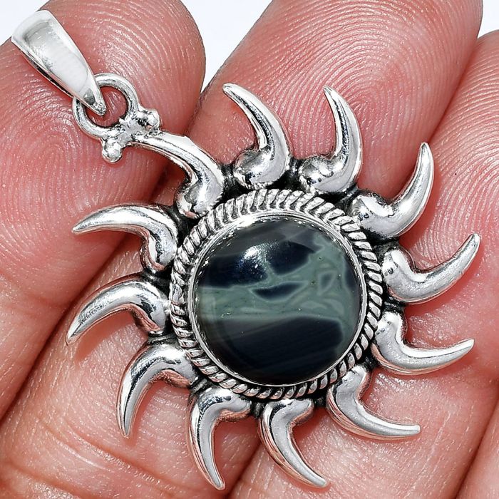 Sun - Spider Web Obsidian Pendant SDP152525 P-1264, 13x13 mm