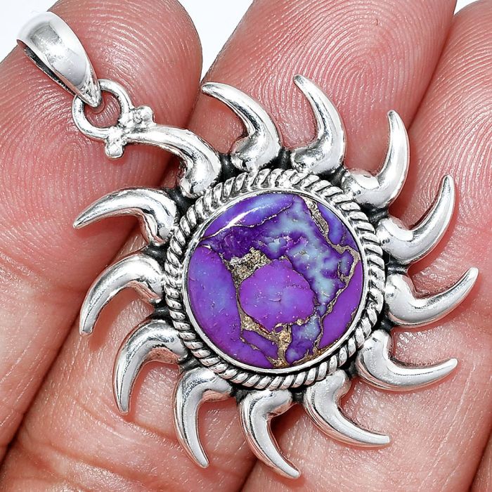 Sun - Copper Purple Turquoise Pendant SDP152528 P-1264, 14x14 mm