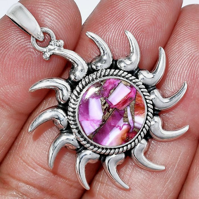 Sun - Kingman Pink Dahlia Turquoise Pendant SDP152538 P-1264, 13x13 mm