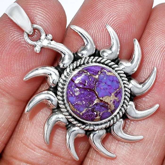 Sun - Copper Purple Turquoise Pendant SDP152540 P-1264, 13x13 mm