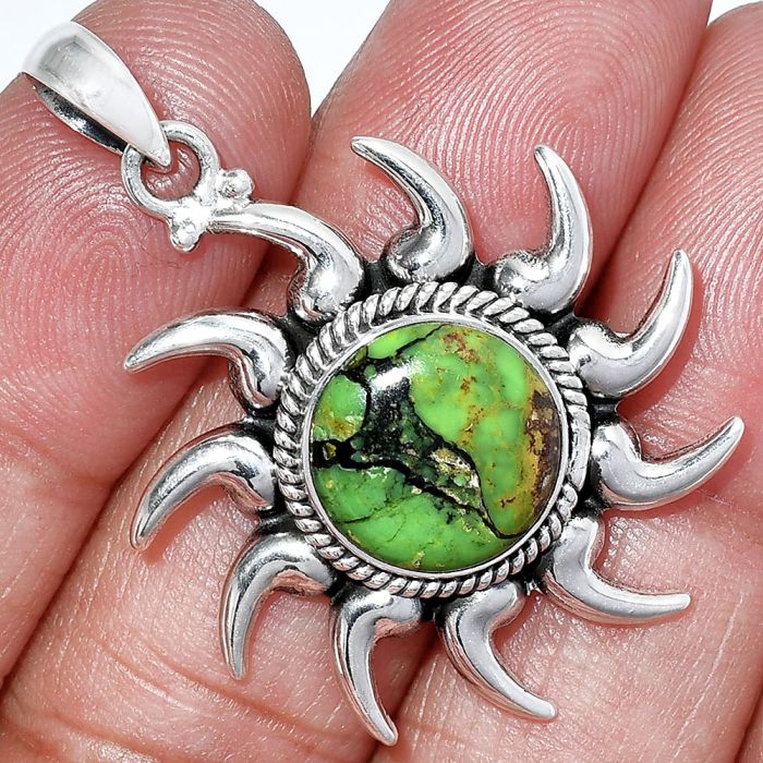 Sun - Green Matrix Turquoise Pendant SDP152548 P-1264, 12x12 mm