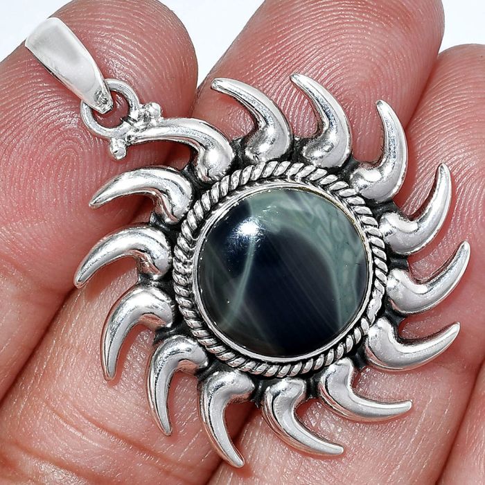 Sun - Spider Web Obsidian Pendant SDP152551 P-1264, 14x14 mm