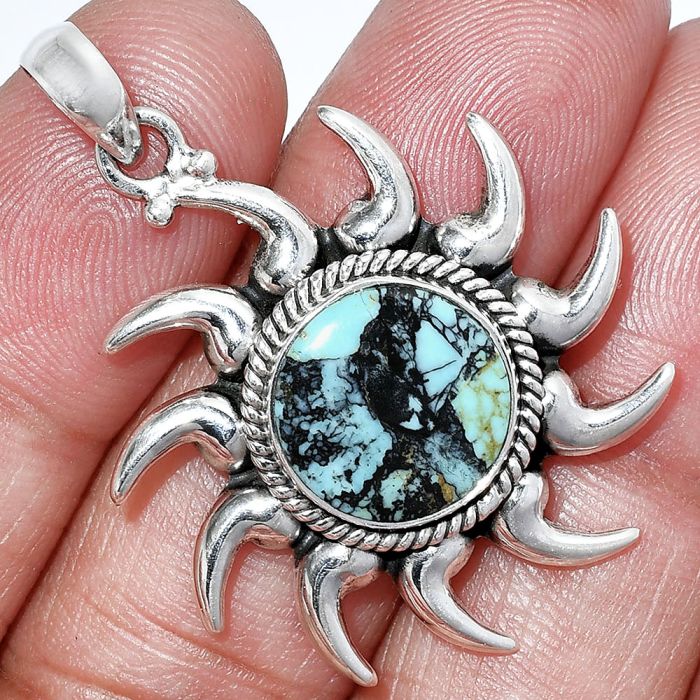 Sun - Lucky Charm Tibetan Turquoise Pendant SDP152554 P-1264, 13x13 mm