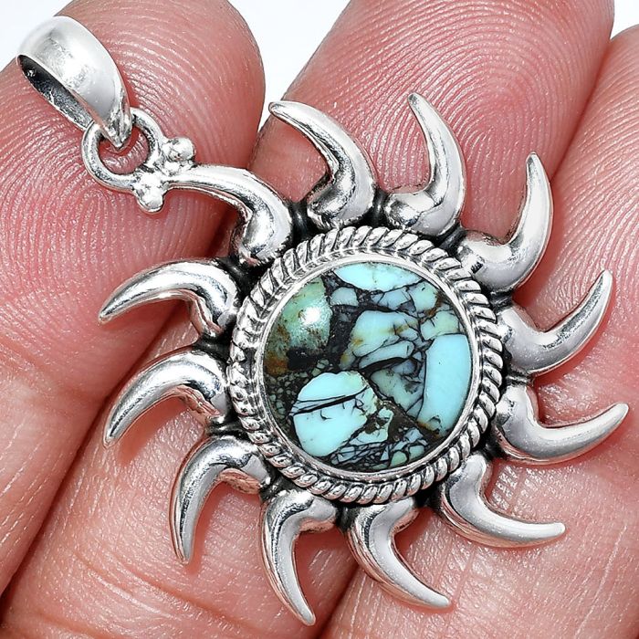 Sun - Lucky Charm Tibetan Turquoise Pendant SDP152555 P-1264, 12x12 mm