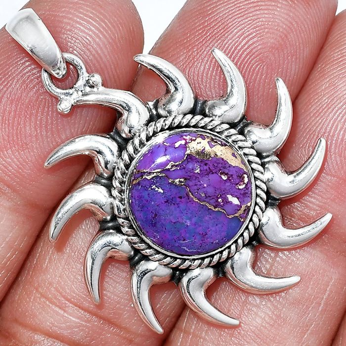 Sun - Copper Purple Turquoise Pendant SDP152557 P-1264, 13x13 mm