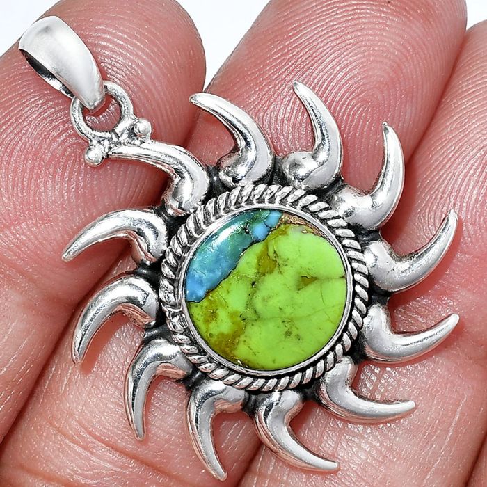 Sun - Blue Turquoise In Green Mohave Pendant SDP152565 P-1264, 12x12 mm