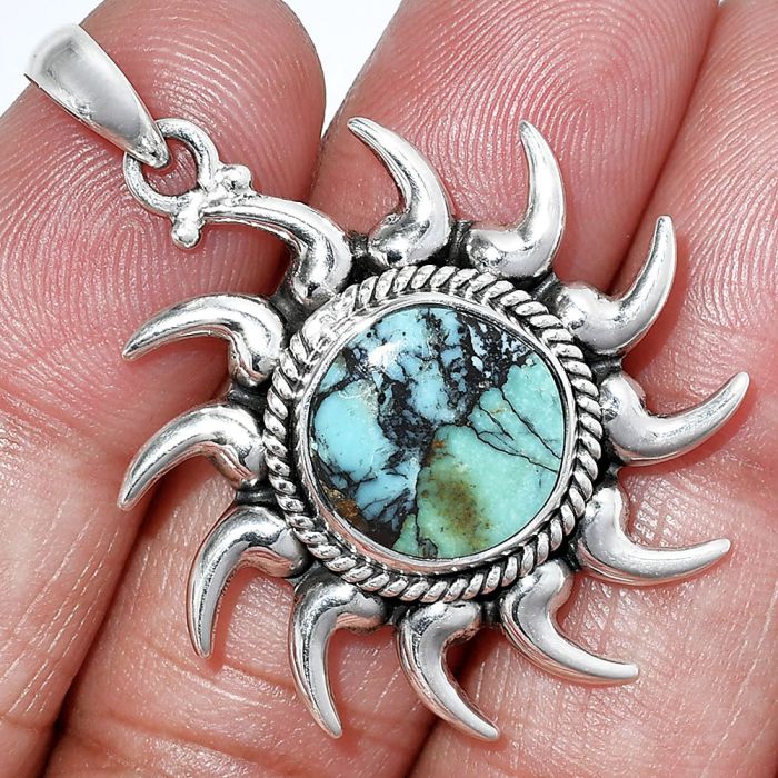 Sun - Lucky Charm Tibetan Turquoise Pendant SDP152568 P-1264, 13x13 mm