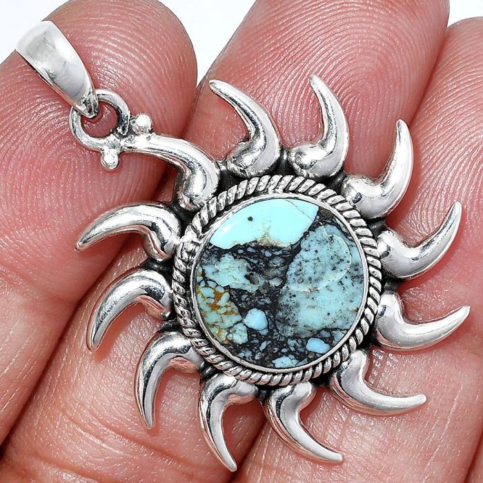 Sun - Lucky Charm Tibetan Turquoise Pendant SDP152575 P-1264, 14x14 mm