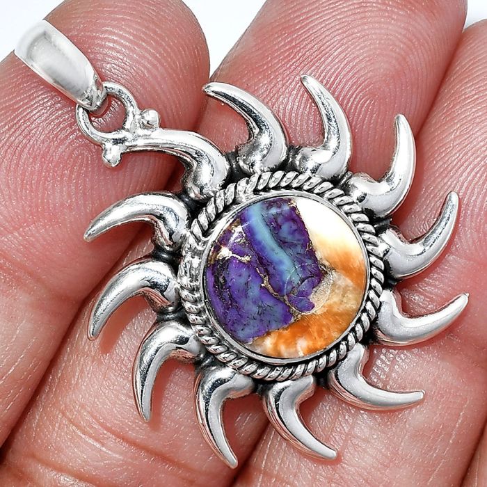 Sun - Spiny Oyster Turquoise Pendant SDP152577 P-1264, 13x13 mm