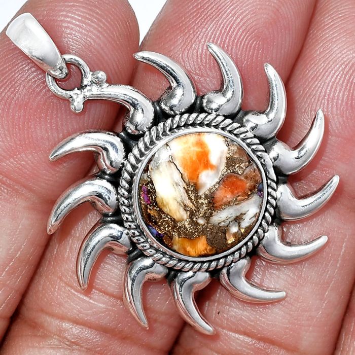 Sun - Spiny Oyster Turquoise Pendant SDP152580 P-1264, 14x14 mm