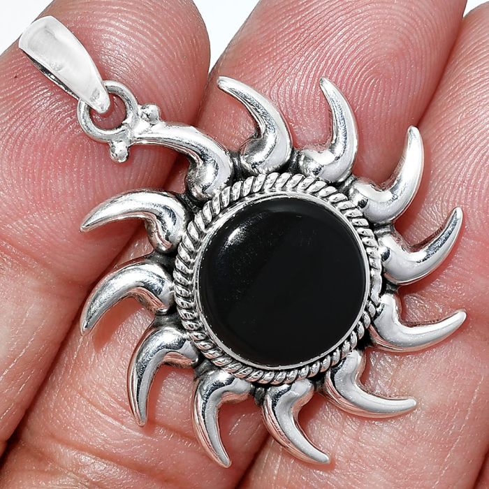 Sun - Black Spinel Pendant SDP152583 P-1264, 13x13 mm