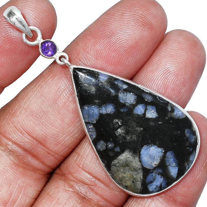 Llanite Blue Opal Crystal Sphere and Amethyst Pendant SDP152585 P-1098, 24x37 mm