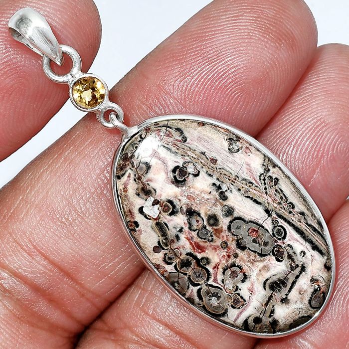 Leopard Skin Jasper and Citrine Pendant SDP152588 P-1098, 19x31 mm