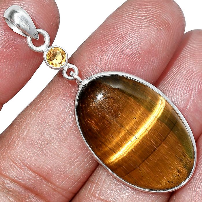 Tiger Eye and Citrine Pendant SDP152591 P-1098, 18x28 mm