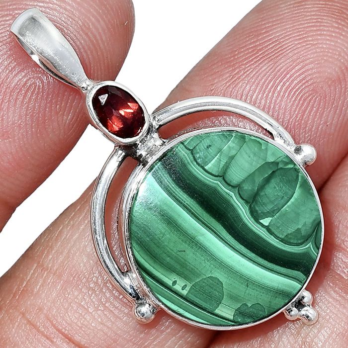 Malachite Eye and Garnet Pendant SDP152606 P-1175, 18x18 mm