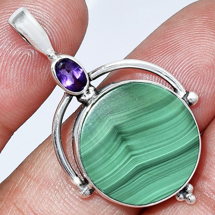 Malachite Eye and Amethyst Pendant SDP152609 P-1175, 18x18 mm