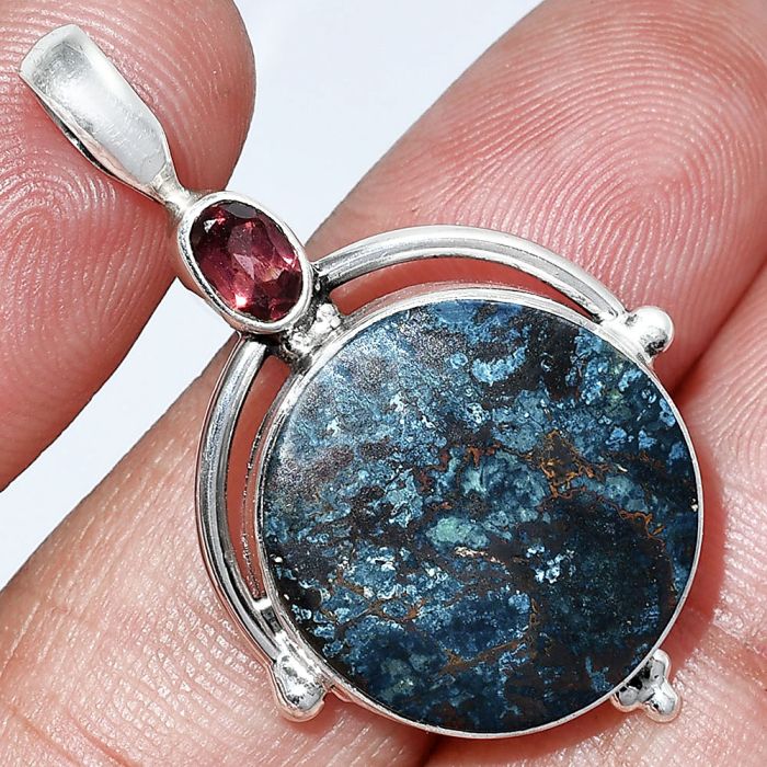 Shattuckite and Garnet Pendant SDP152610 P-1175, 18x18 mm